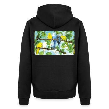 Perruches sur un arbre - craie pastel - Veste à capuche bio Premium Unisexe - noir - Dos - Nico (187cm)