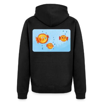 Pisces - Funny Orange Puffer Fish with Air Bubbles - Unisex Premium Organic Zip Hoodie - black - Back - Nico (187cm)