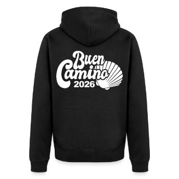 Buen Camino 2026 | Jakobsweg, Pilger, Santiago - Unisex Premium Bio Zip Hoodie - Schwarz - Hinten - Nico (187cm)