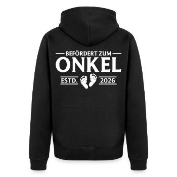 Babyparty - Befördert zum Onkel 2026 - Unisex Premium Bio Zip Hoodie - Schwarz - Hinten - Nico (187cm)