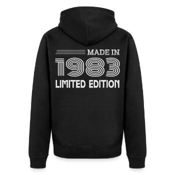 Original 1983 Vintage 1983 Retro Anniversary 1983 - Unisex Premium Organic Zip Hoodie - black - Back - Nico (187cm)