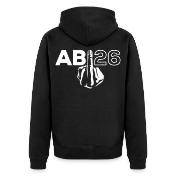 ABI 2026 Mittelfinger Abitur - Geschenk - Unisex Premium Bio Zip Hoodie - Schwarz - Hinten - Nico (187cm)