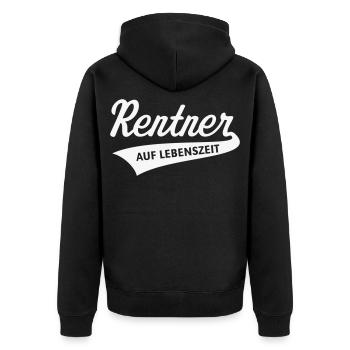 Rentner Auf Lebenszeit (Rente / Ruhestand / White) - Unisex Premium Bio Zip Hoodie - Schwarz - Hinten - Nico (187cm)