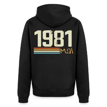 Mai 1981 - Unisex Premium Bio Zip Hoodie - Schwarz - Hinten - Nico (187cm)
