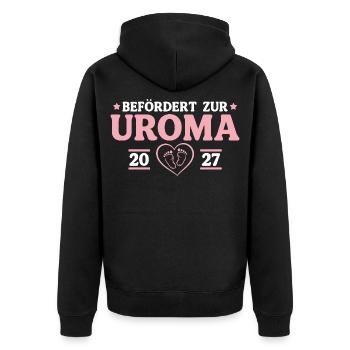Babyparty Befördert zur Uroma 2027 - Unisex Premium Bio Zip Hoodie - Schwarz - Hinten - Nico (187cm)