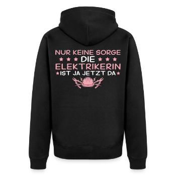 Handwerkerin Nur keine Sorge - Elektrikerin - Unisex Premium Bio Zip Hoodie - Schwarz - Hinten - Nico (187cm)