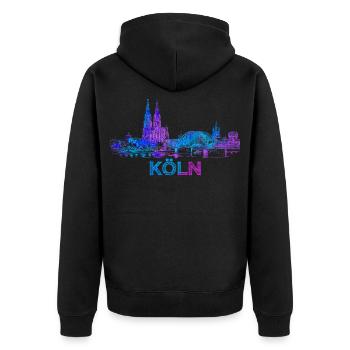 Köln Stadt Skyline Blau Purpur - Unisex Premium Bio Zip Hoodie - Schwarz - Hinten - Nico (187cm)