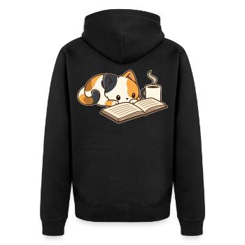 Lesepause mit Kaffee - Unisex Premium Bio Zip Hoodie - Schwarz - Hinten - Nico (187cm)