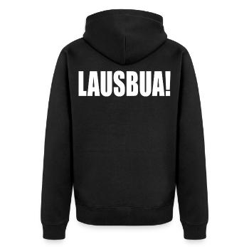 lustig lausbua - Unisex Premium Bio Zip Hoodie - Schwarz - Hinten - Nico (187cm)