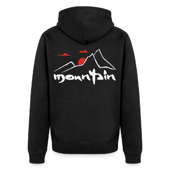 White mountain and red sun - Unisex Premium Organic Zip Hoodie - black - Back - Nico (187cm)