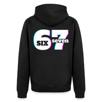 Six Seven 6 7 Meme Fun Design 67 - Unisex Premium Organic Zip Hoodie - black - Back - Nico (187cm)