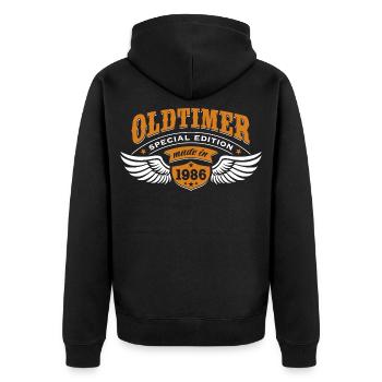 Oldtimer Modell 1986 | Geburtstag Geschenk Cap - Unisex Premium Bio Zip Hoodie - Schwarz - Hinten - Nico (187cm)