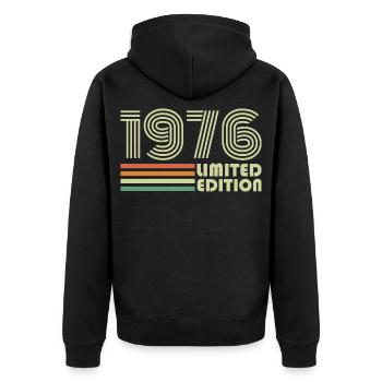 Cadeau d’anniversaire rétro vintage 1976 - Veste à capuche bio Premium Unisexe - noir - Dos - Nico (187cm)