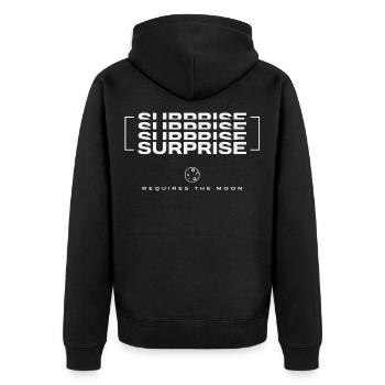 Reflektor Signatur - Überraschung - Unisex Premium Bio Zip Hoodie - Schwarz - Hinten - Nico (187cm)