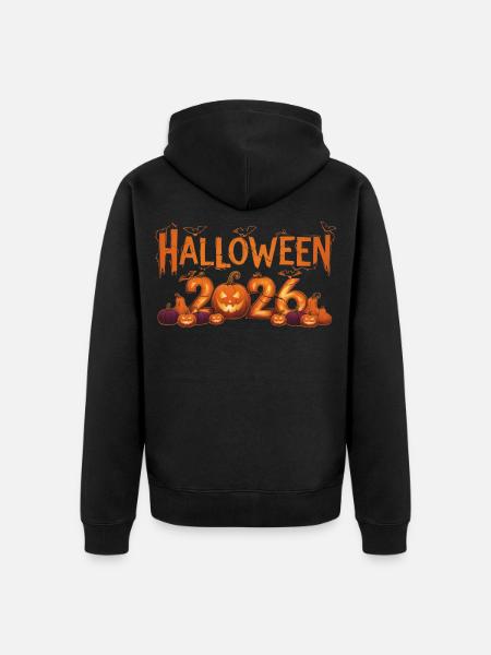 Halloween 2026 Kürbisse leuchten - Unisex Premium Bio Zip Hoodie - Schwarz