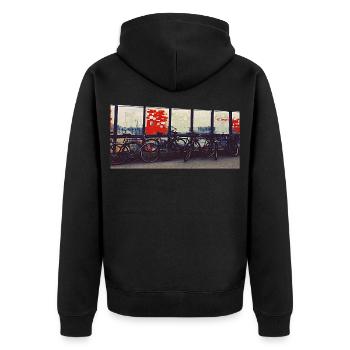 Bicycle convoy at the railway fence - Unisex Premium Organic Zip Hoodie - black - Back - Nico (187cm)