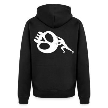 Der Mann, der den Tod abstößt (weiß) - Unisex Premium Bio Zip Hoodie - Schwarz - Hinten - Nico (187cm)