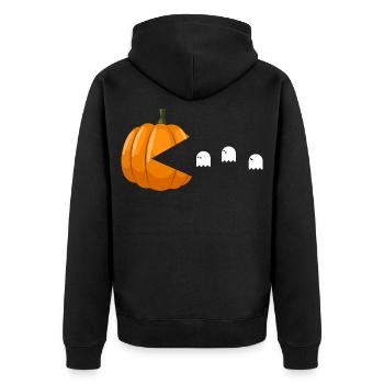 Pumpkin Eating Ghosts Funny Halloween - Unisex Premium Organic Zip Hoodie - black - Back - Nico (187cm)