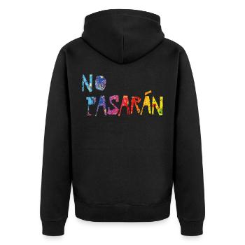 no pasaran - Unisex Premium Bio Zip Hoodie - Schwarz - Hinten - Nico (187cm)