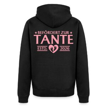 Babyparty Befördert zur Tante 2026 - Unisex Premium Bio Zip Hoodie - Schwarz - Hinten - Nico (187cm)