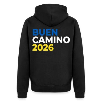 Buen Camino 2026 | Jakobsweg, Pilger, Santiago - Unisex Premium Bio Zip Hoodie - Schwarz - Hinten - Nico (187cm)
