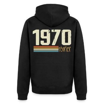 Février 1970 - Février 1970 Anniversaire 1970 - Veste à capuche bio Premium Unisexe - noir - Dos - Nico (187cm)