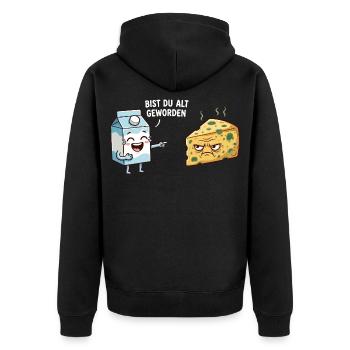 Bist du alt geworden Milch Käse Humor Geburtstag - Unisex Premium Bio Zip Hoodie - Schwarz - Hinten - Nico (187cm)