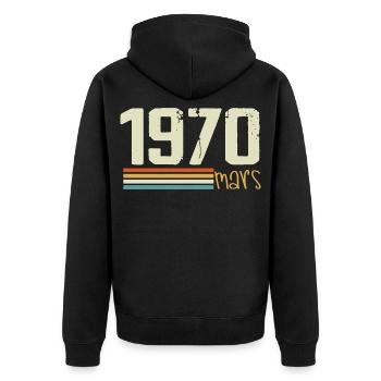 Vintage March 1970 - Unisex Premium Organic Zip Hoodie - black - Back - Nico (187cm)
