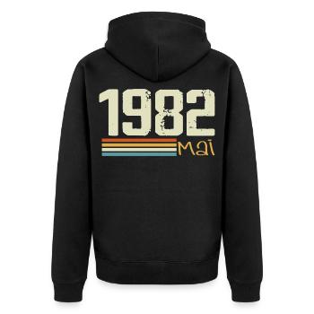 Mai 1982 - Unisex Premium Bio Zip Hoodie - Schwarz - Hinten - Nico (187cm)