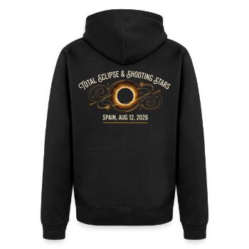 Eclipse & Shooting Stars Spanien 2026 - Unisex Premium Bio Zip Hoodie - Schwarz - Hinten - Nico (187cm)