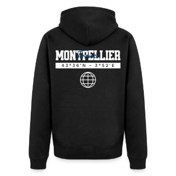 Montpellier Frankreich Koordinaten Reise Souvenir - Unisex Premium Bio Zip Hoodie - Schwarz - Hinten - Nico (187cm)