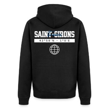 Saint-Girons Frankreich Koordinaten Reise Souvenir - Unisex Premium Bio Zip Hoodie - Schwarz - Hinten - Nico (187cm)