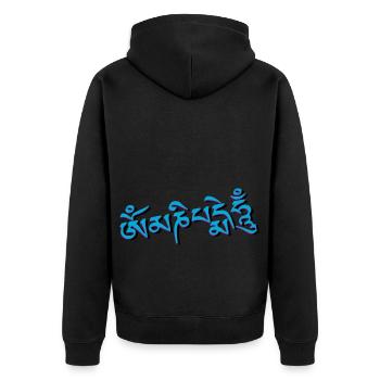 Om Mani Padme Hum - Sanskrit - Unisex Premium Bio Zip Hoodie - Schwarz - Hinten - Nico (187cm)