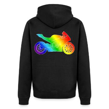 Supersport Motorrad in Regenbogenfarben - Unisex Premium Bio Zip Hoodie - Schwarz - Hinten - Nico (187cm)