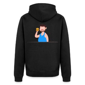 Mann im Unterhemd will Burger essen - Unisex Premium Bio Zip Hoodie - Schwarz - Hinten - Nico (187cm)