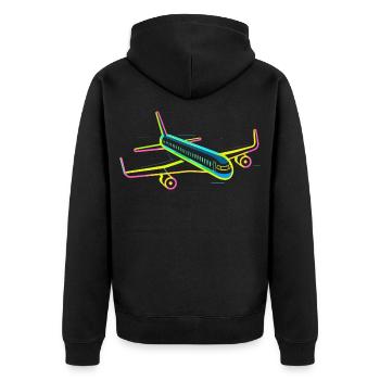 Retro Flugzeug Grafik - Unisex Premium Bio Zip Hoodie - Schwarz - Hinten - Nico (187cm)
