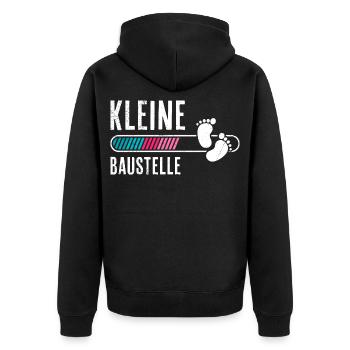 Bald Mama KLEINE BAUSTELLE Baby Kommt Lustiges - Unisex Premium Bio Zip Hoodie - Schwarz - Hinten - Nico (187cm)