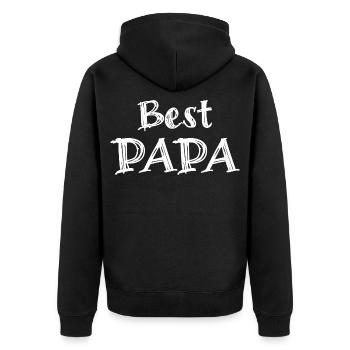 Best Papa Typography White on Black - Unisex Premium Organic Zip Hoodie - black - Back - Nico (187cm)