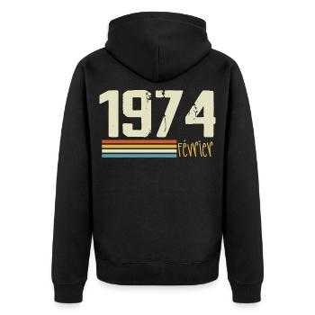 Février 1974 - Février 1974 Anniversaire 1974 - Veste à capuche bio Premium Unisexe - noir - Dos - Nico (187cm)