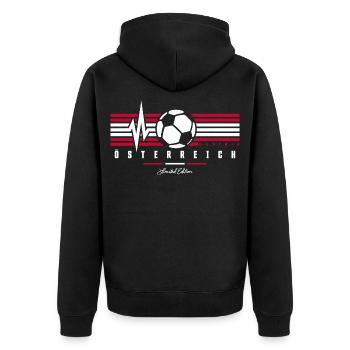 Österreich Flagge Fußball Herzschlag Österreicher - Unisex Premium Bio Zip Hoodie - Schwarz - Hinten - Nico (187cm)