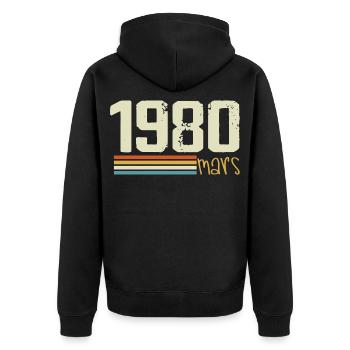 Cadeau mars 1980, Born in march 1980 - Veste à capuche bio Premium Unisexe - noir - Dos - Nico (187cm)