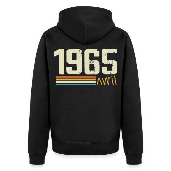 Born in April 1965 - Unisex Premium Organic Zip Hoodie - black - Back - Nico (187cm)