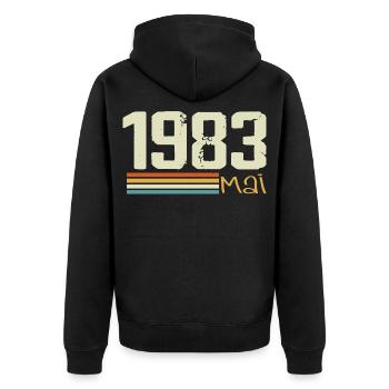 Mai 1983 - Unisex Premium Bio Zip Hoodie - Schwarz - Hinten - Nico (187cm)