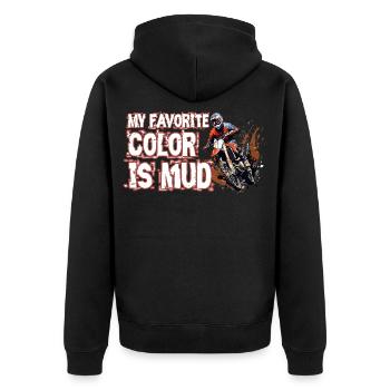 Meine Lieblingsfarbe Ist Schlamm - Unisex Premium Bio Zip Hoodie - Schwarz - Hinten - Nico (187cm)