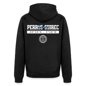 Perros-Guirec Frankreich Koordinaten Reise - Unisex Premium Bio Zip Hoodie - Schwarz - Hinten - Nico (187cm)