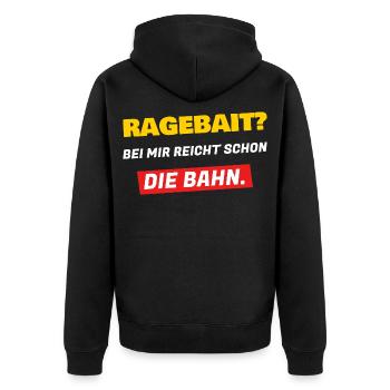 Ragebait? Bei mir reicht schon die Bahn - Unisex Premium Bio Zip Hoodie - Schwarz - Hinten - Nico (187cm)