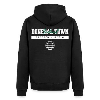 Donegal Town Irland Koordinaten Reise Souvenir - Unisex Premium Bio Zip Hoodie - Schwarz - Hinten - Nico (187cm)