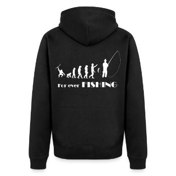 Evolution Fishing - For ever Fishing - Unisex Premium Bio Zip Hoodie - Schwarz - Hinten - Nico (187cm)