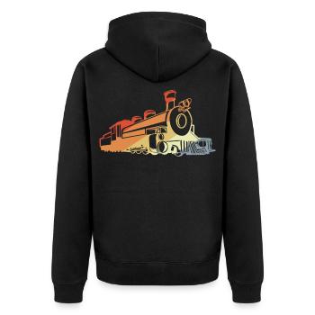 Vintage Dampflokomotive - Unisex Premium Bio Zip Hoodie - Schwarz - Hinten - Nico (187cm)