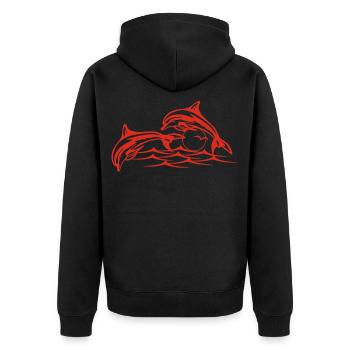 Rote Delfine - Unisex Premium Bio Zip Hoodie - Schwarz - Hinten - Nico (187cm)